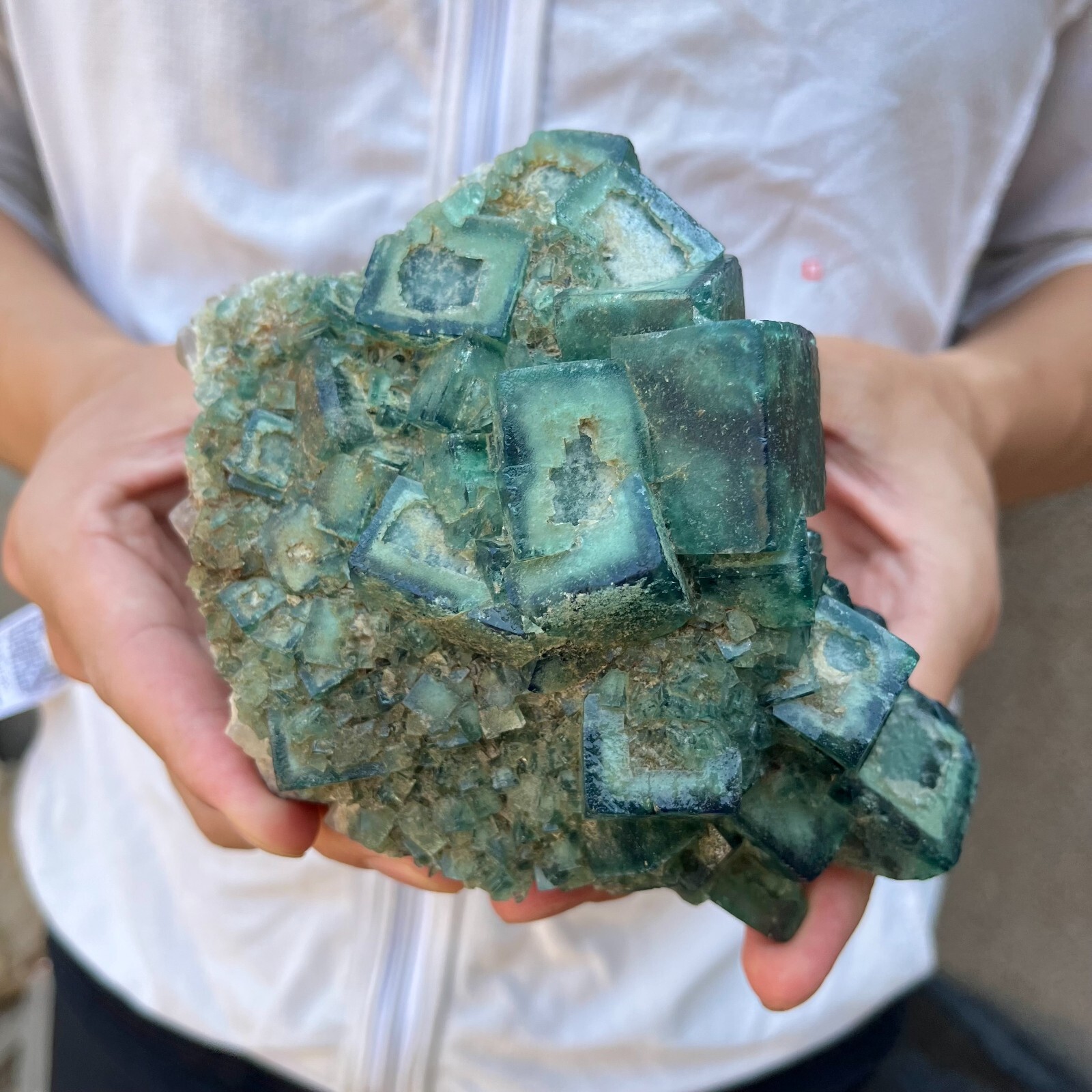 3.2lb NATURAL Green Cube FLUORITE Quartz Crystal Cluster Mineral Specimen
