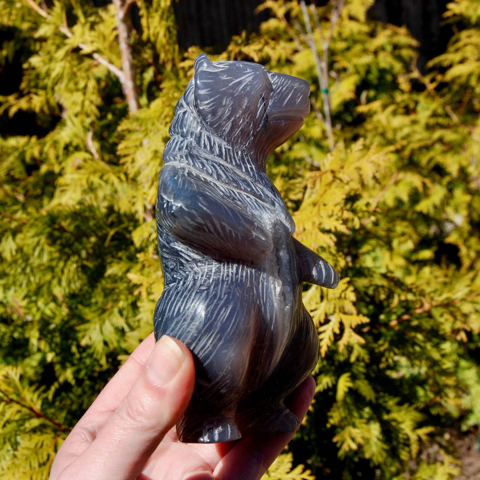 6in XL 1.9lb Agate Geode Carved Crystal Bear