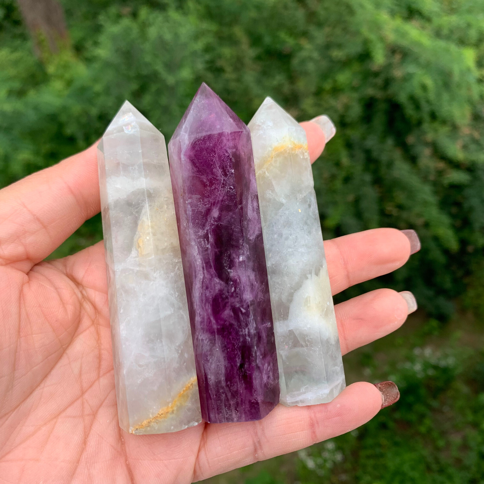 1kg Natural fluorite quartz obelisk crystal wand point healing random G666