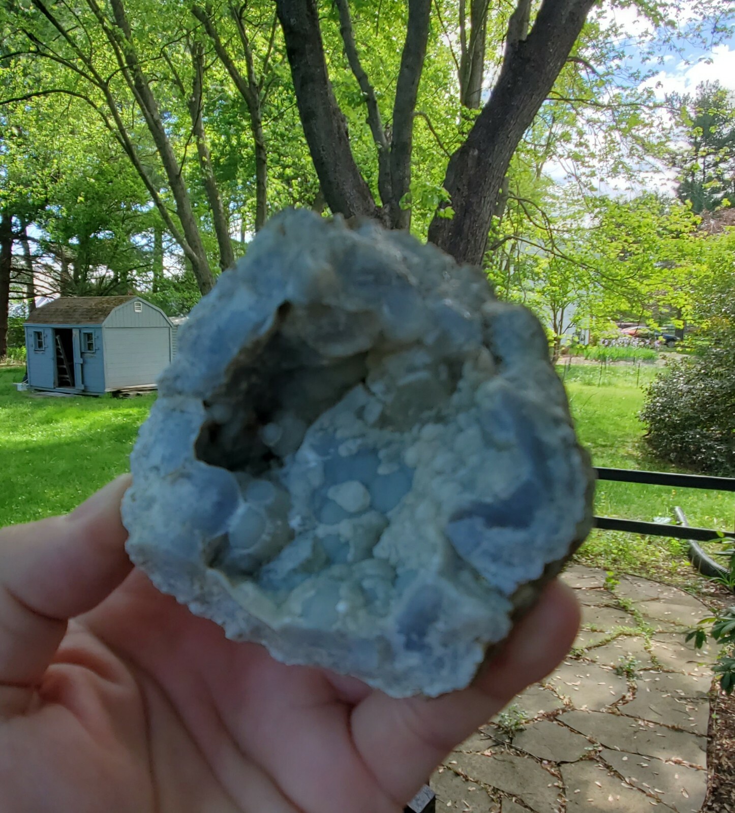 Blue-gray Botryoidal Chalcedony Geode With Calcite And Aragonite Crystals #659
