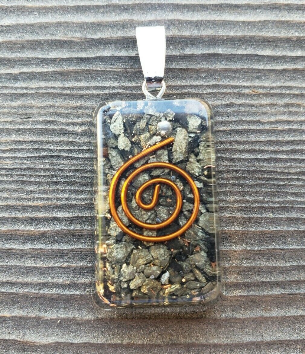 ORGONE PYRITE GEMSTONE RECTANGLE PENDANT ORGONITE (ONE)