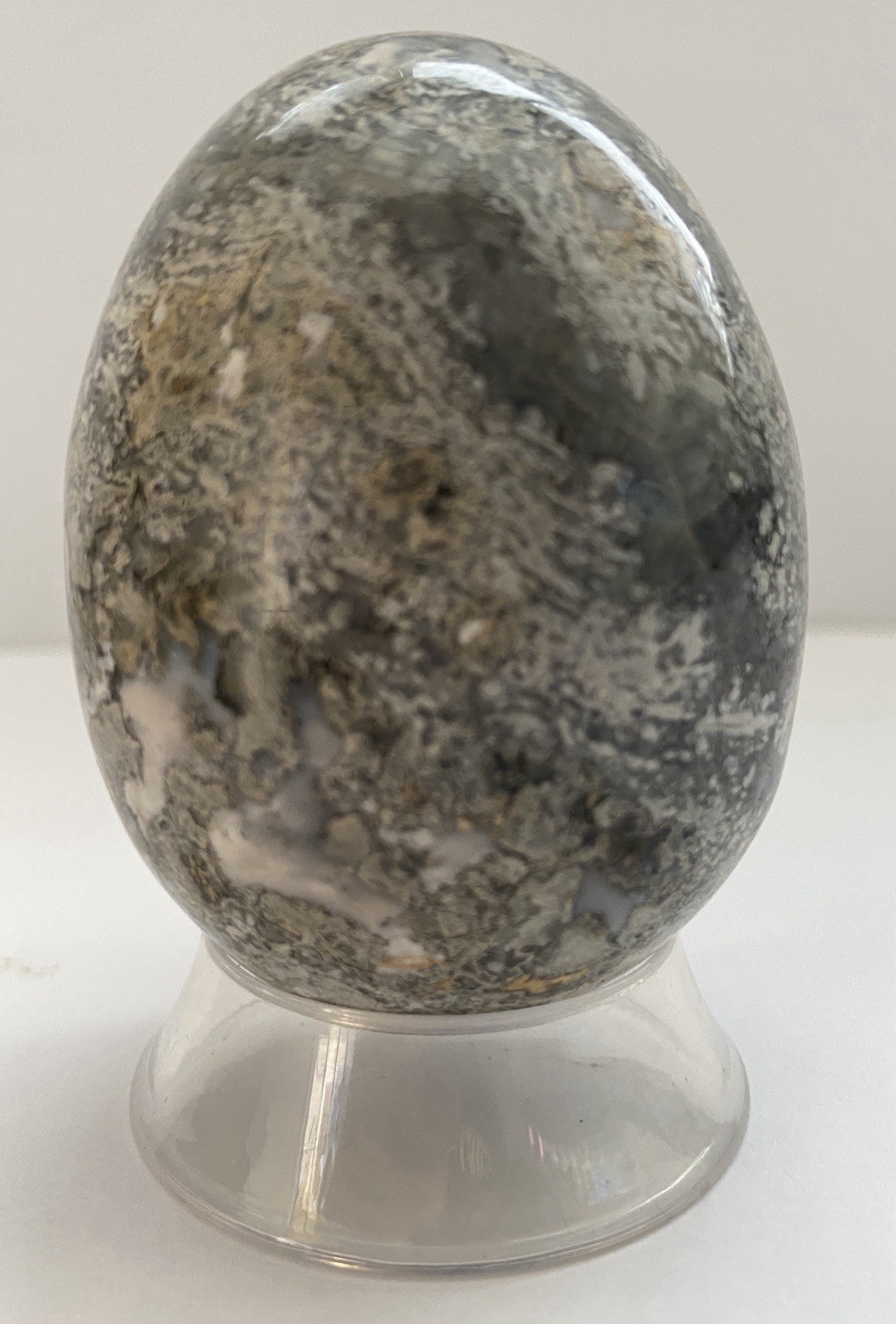 Natural Onyx Stone Egg With Stand Hand Polished Banded Agate Calcite Crystal