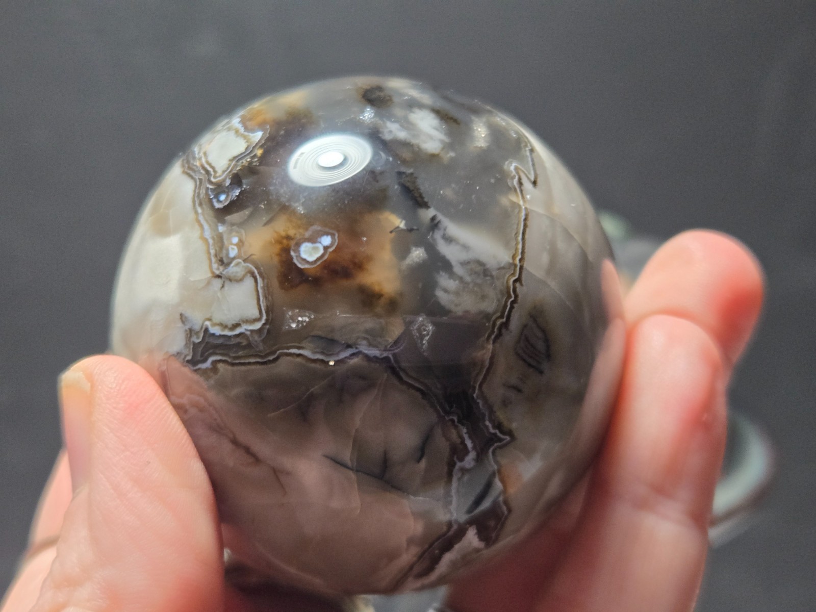 Set of (2) UV Reactive Football Agate dish/holder & Volcano sphere! G15