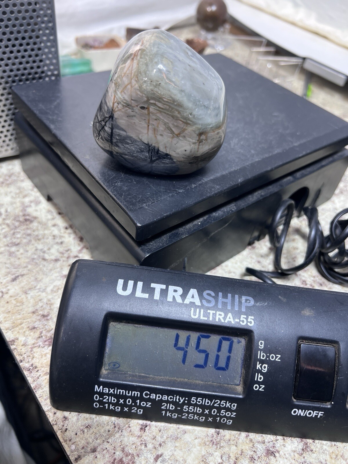 Spiderweb Picture Jasper Large Palm Display Stone Polished 450 Grams (~1 Lb)
