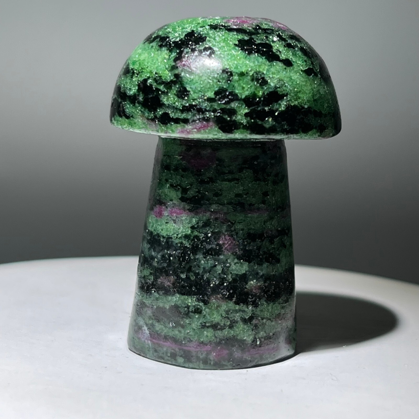 Natural quartz red green treasure, carved and polished, mushroom, reiki ener