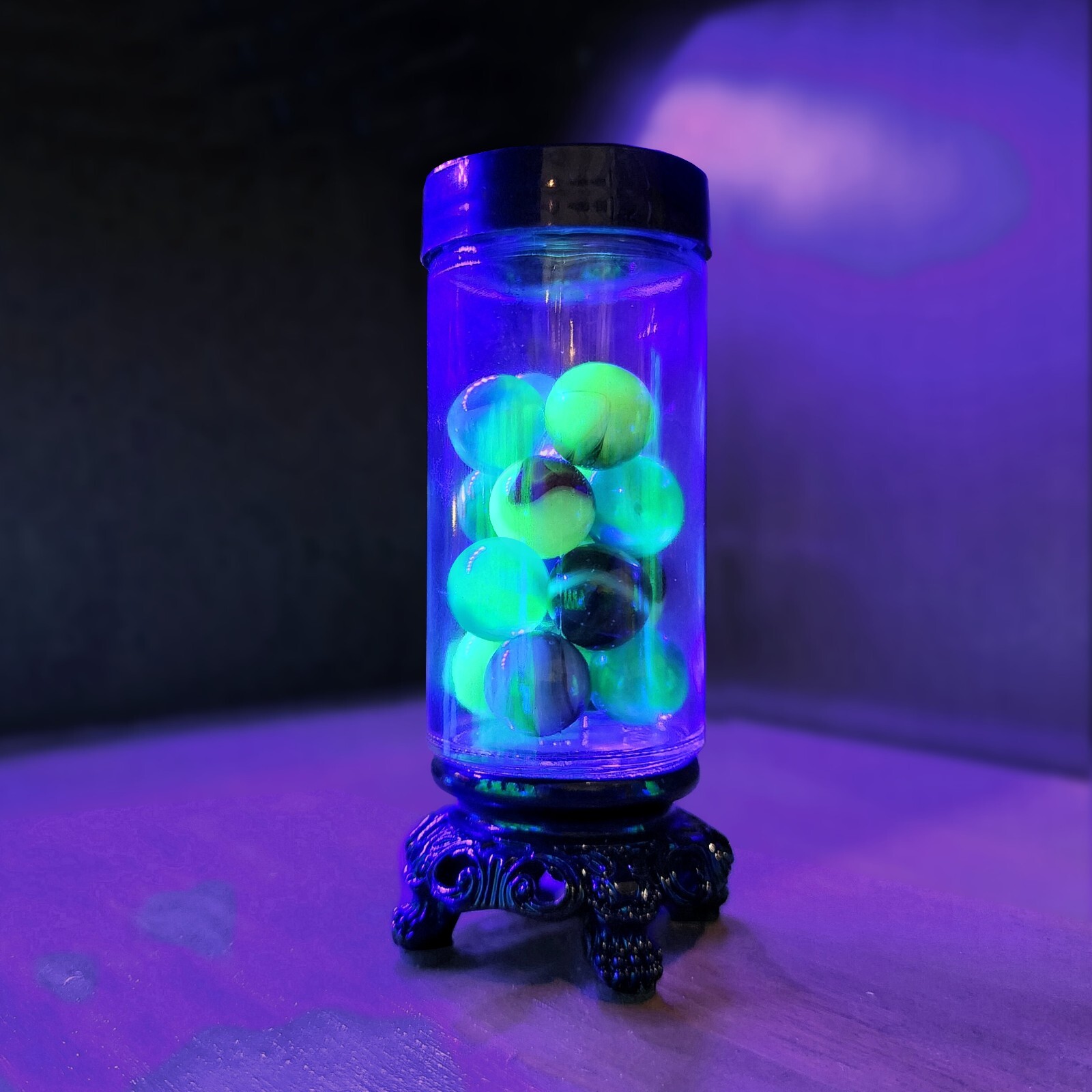 Uranium Glass Marbles, Curio Jar, Multicolor Vaseline Glass Marbles