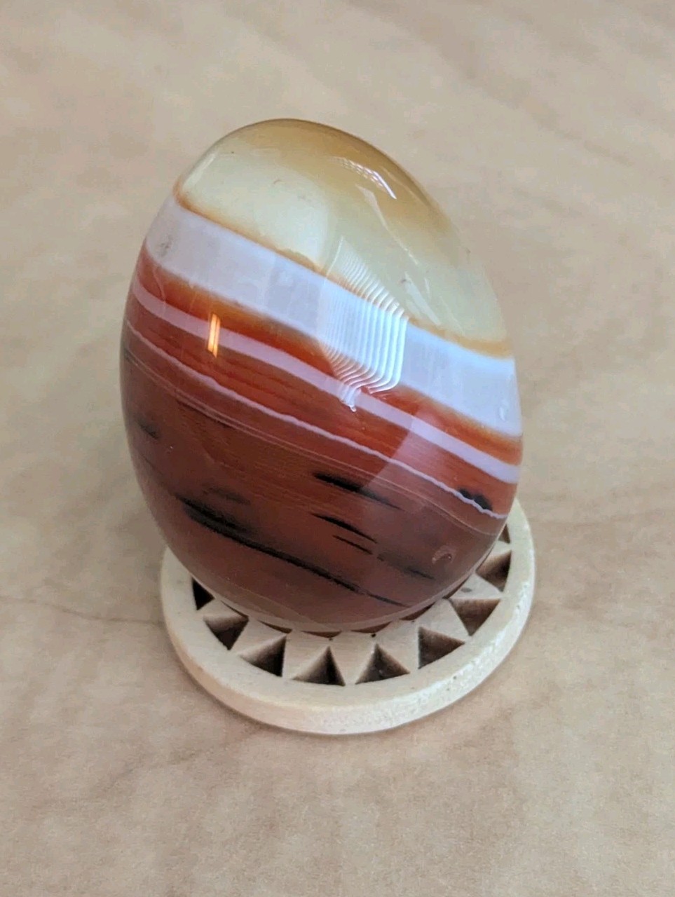 Banded Agate Polished Egg 2″ Natural Striped Stone w/ Stand Desk Display