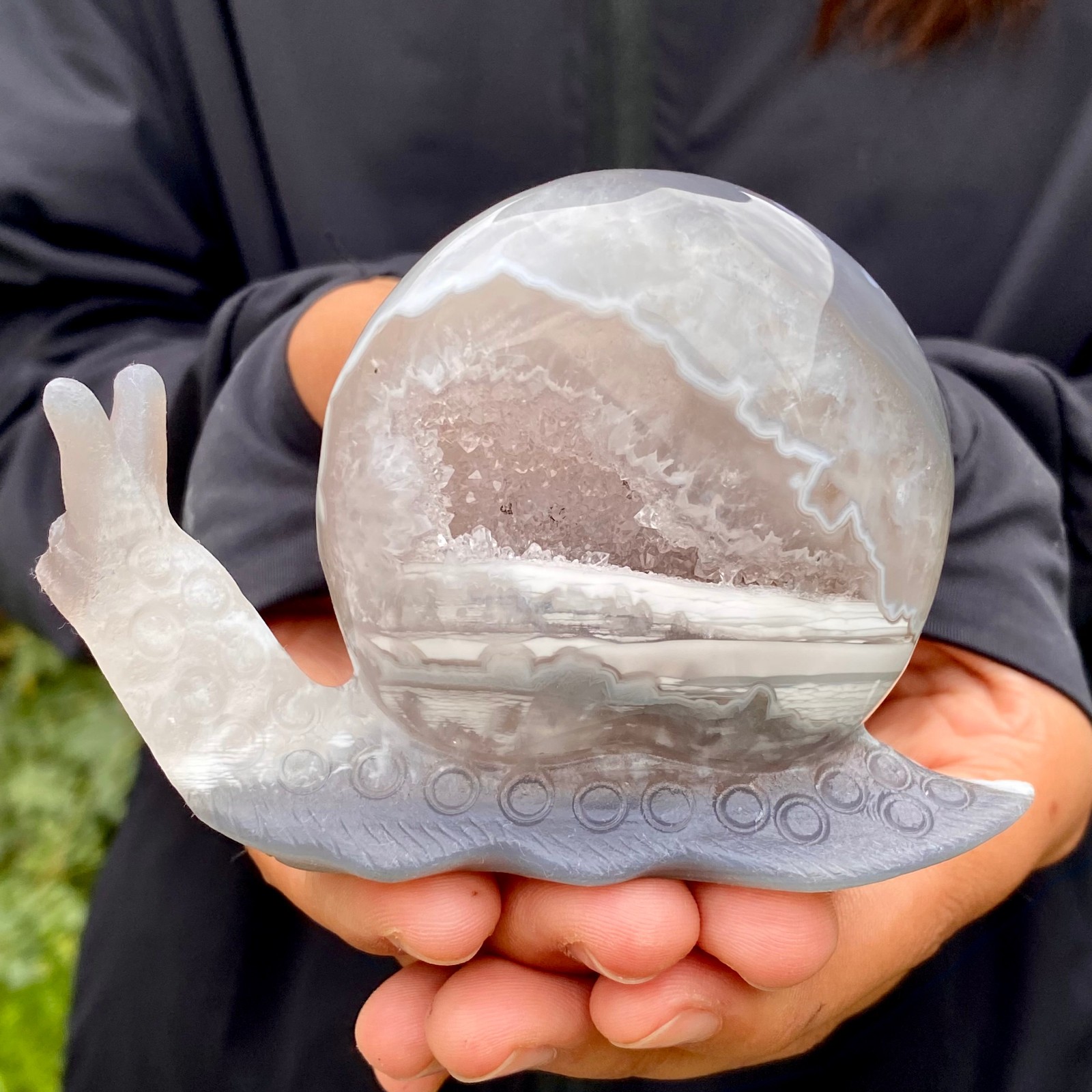 269G Natural Ocean Agate Snail Hand Carving Gemstone Ornament Home Decoration