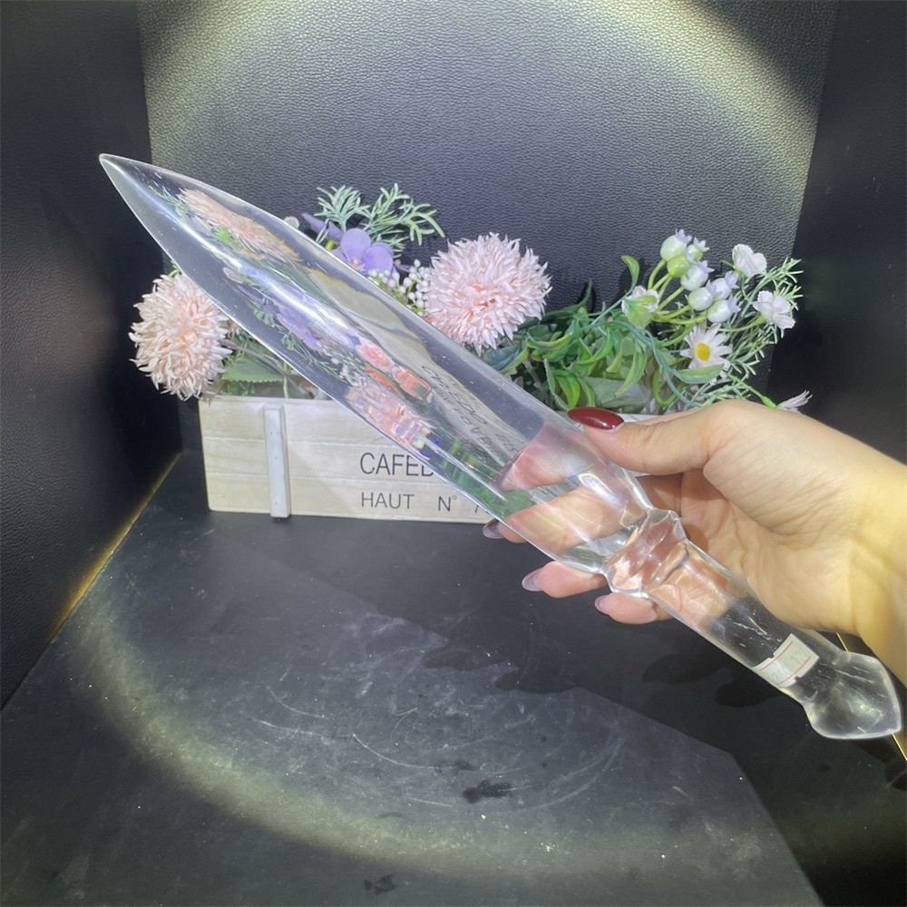 0.8LB 14.9″ Natural A++ Clear Quartz Sword Carving Crystal Quartz Mineral Reiki