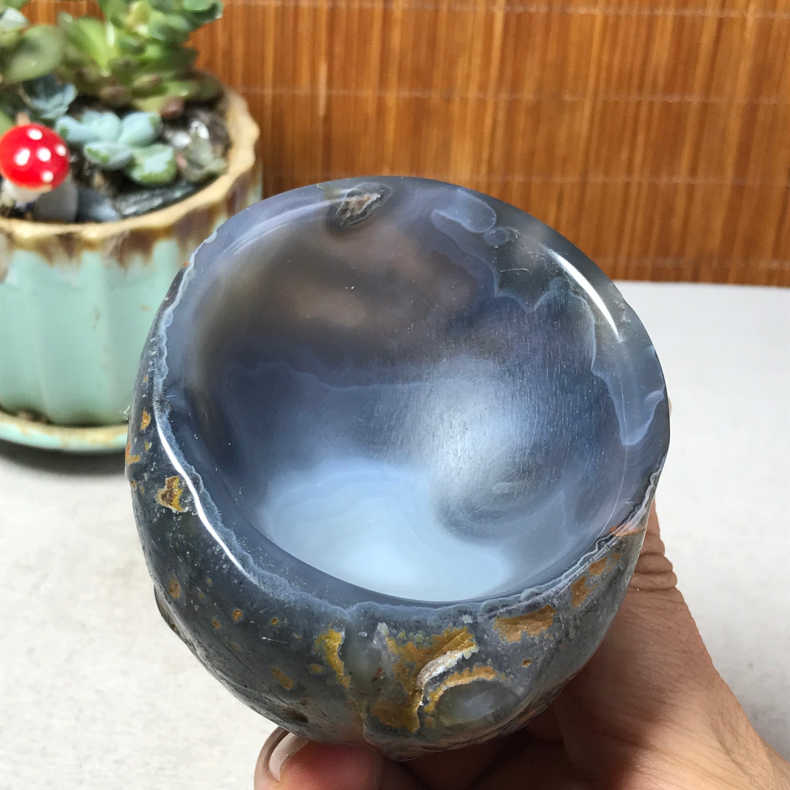 88-73-40mm Natural Polished Agate Carved Stone Rock Ashtray Ash Tray 257g A6326