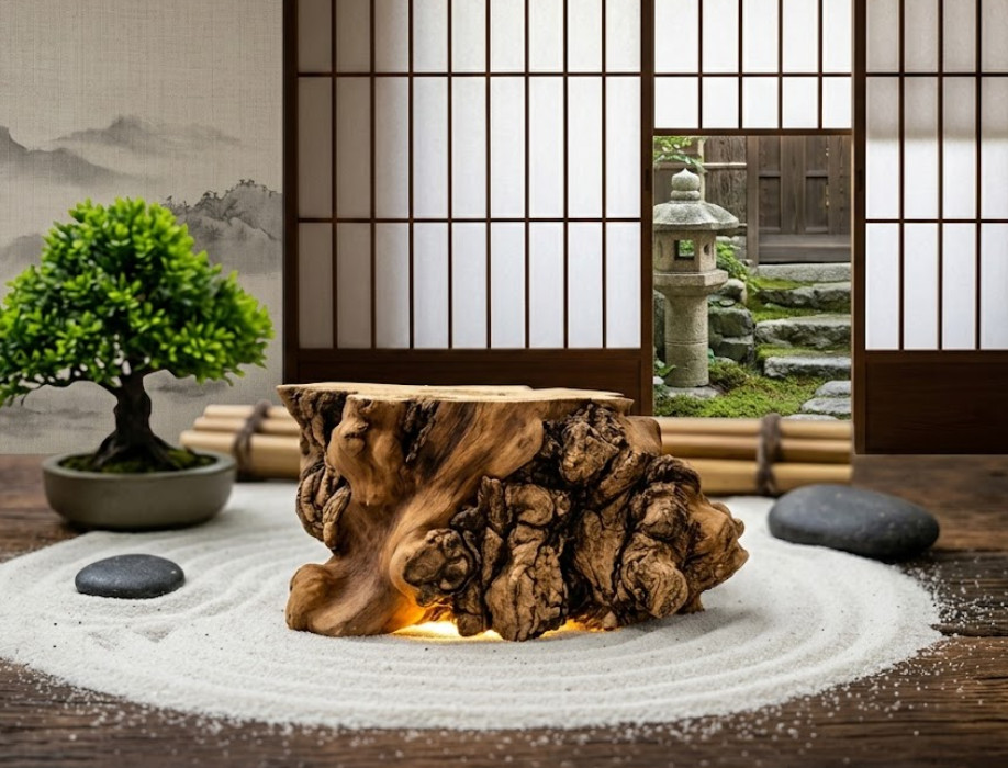 Wood LED Light Base for Crystal Sphere Rock Display