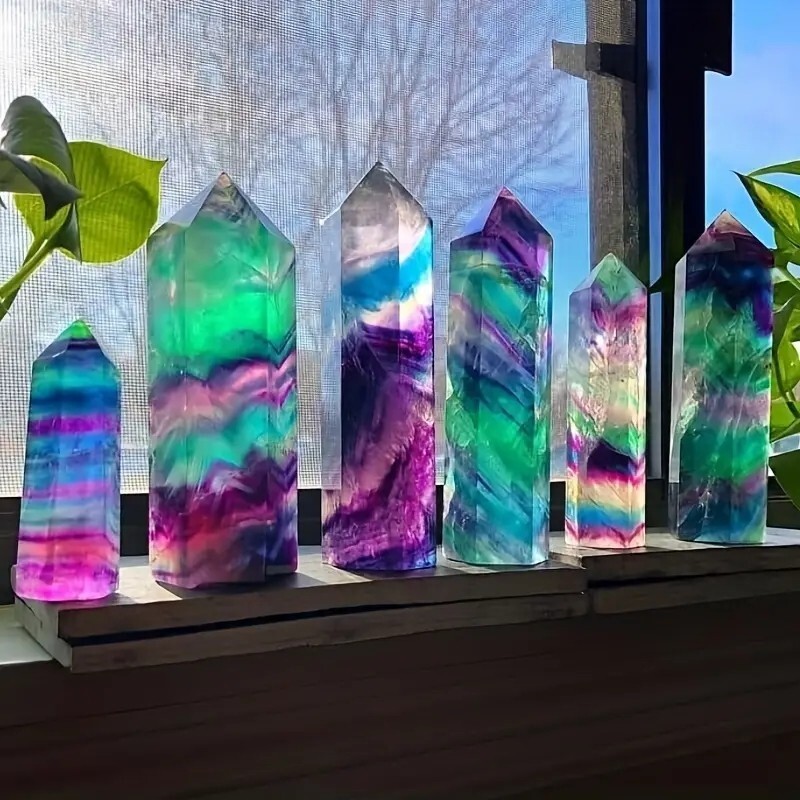 3.15″-3.54″ Natural Rainbow Fluorite Crystal Tower Healing Reiki Crystal Obelisk