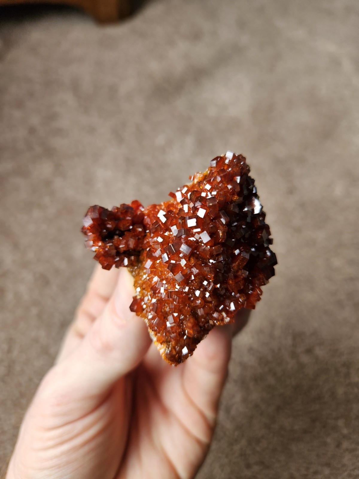 2 3/8″, 102 G, Gem Fire Red Vanadinite Cluster, Midelt, Morocco
