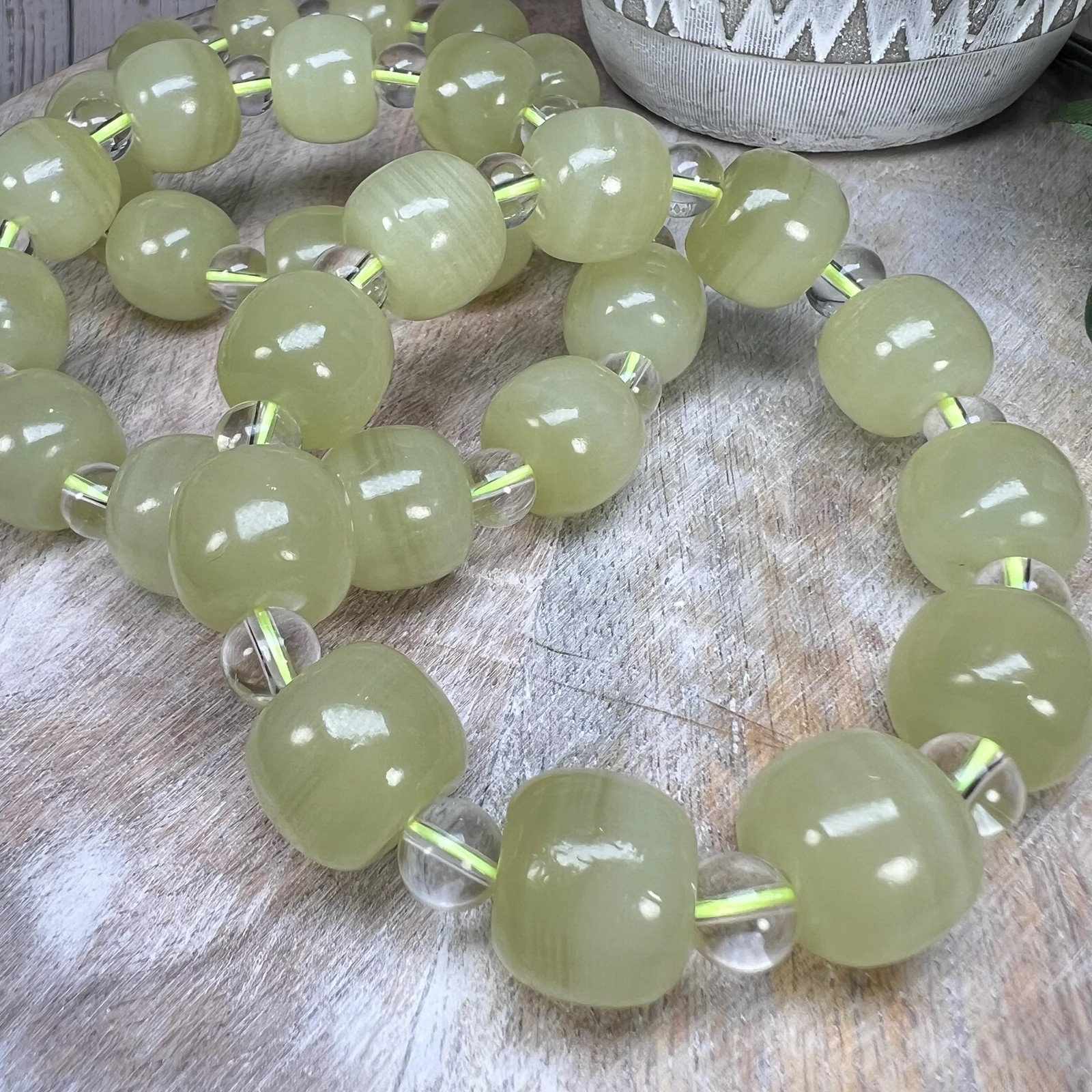 Afghan Jade Bracelet, Afghan Jade and Clear Quartz Crystal, Large Bead Crystal