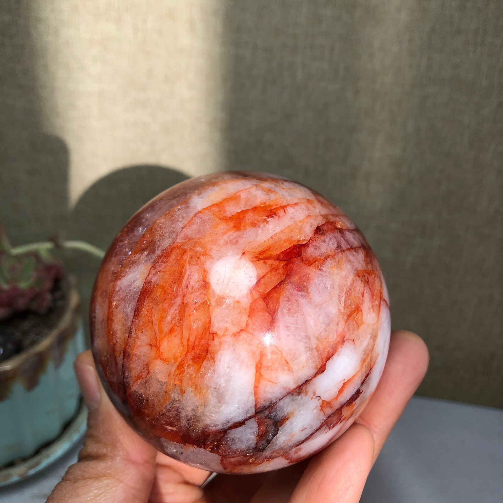 69mm Natural Red gum flower Crystal gemstone sphere ball Specimen 497g A3099