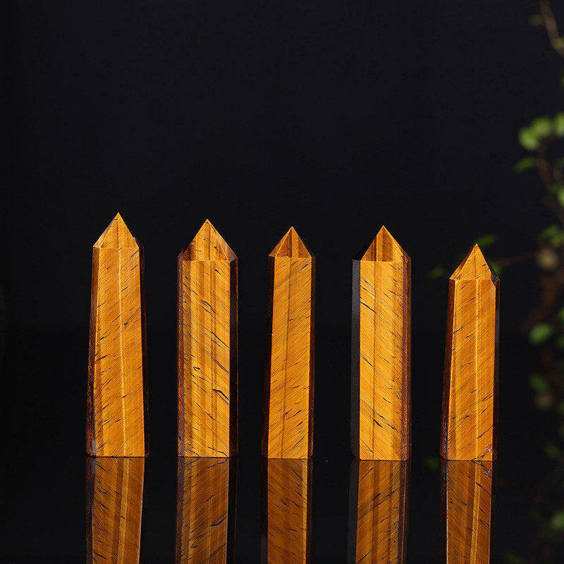 70-80mm Natural Tiger’s Eye Quartz Crystal Energy Wand Obelisk Pillar Tower US