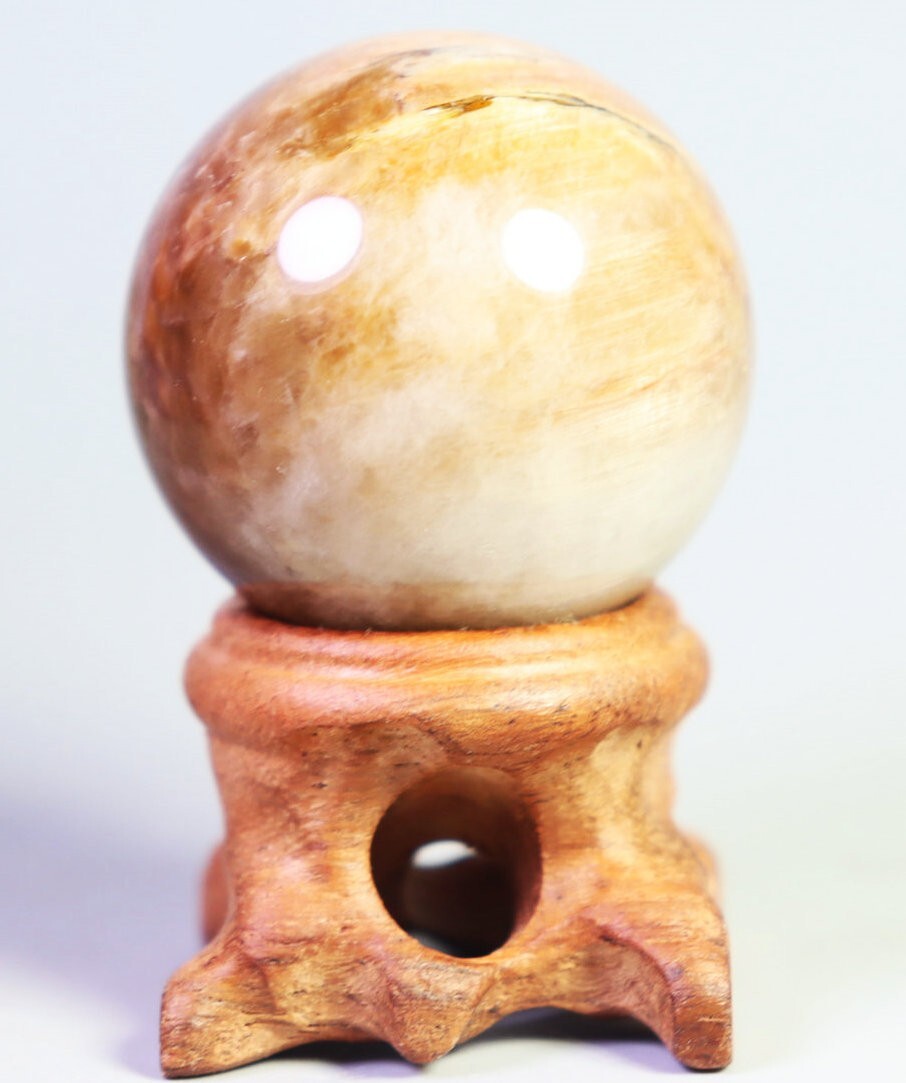 36mm Natural Polished Rutilated Quartz Crystal Sphere Ball Healing/Stand