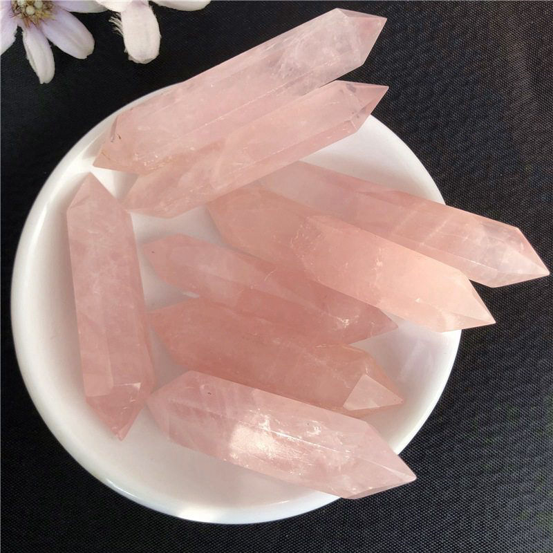 70-80mm Natural Pink Rose Quartz Crystal Point Wand Reiki Healing Chakra Obelisk