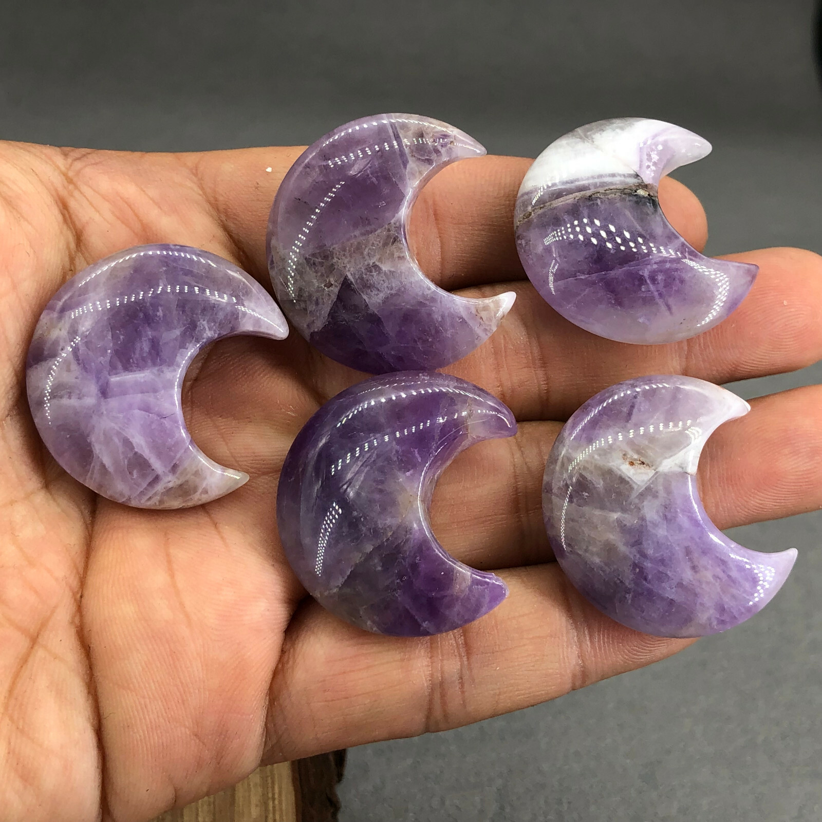 10pc Natural dreamy amethyst Quartz carved moon crystal reiki healing random