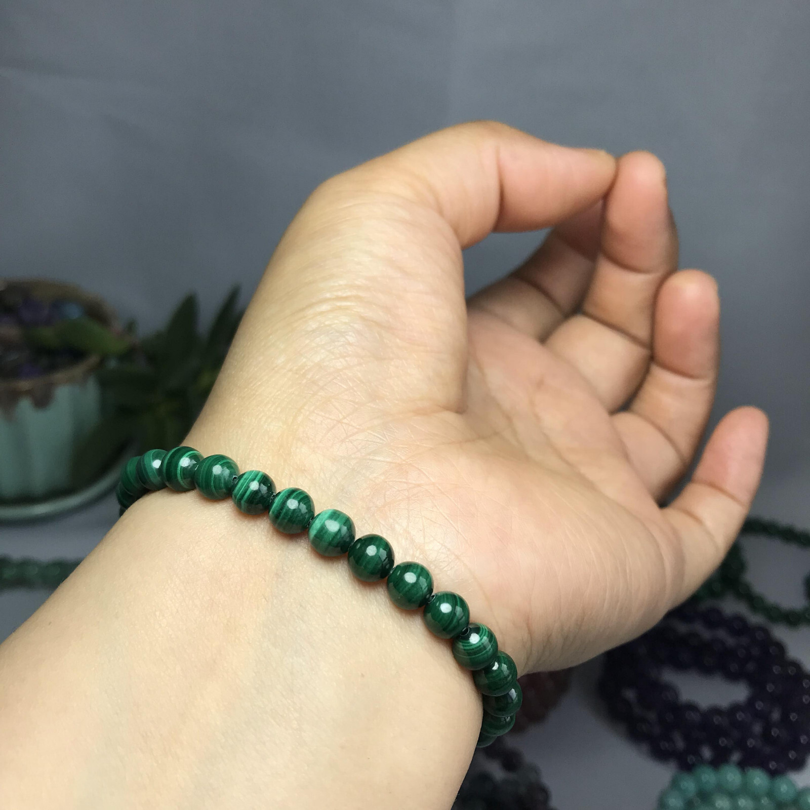 Natural malachite Polish stone bracelets Crystal ball sphere Specimen 6mm 13.8g