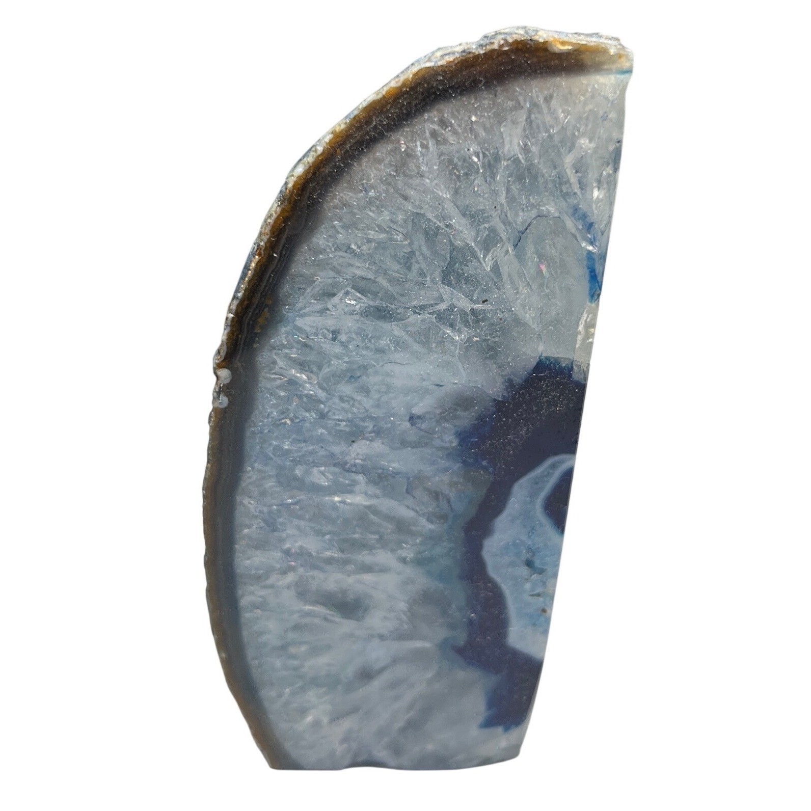 Modern Blue Agate Geode Bookend Half Polished Druzy Quartz Decor 5in 3lb