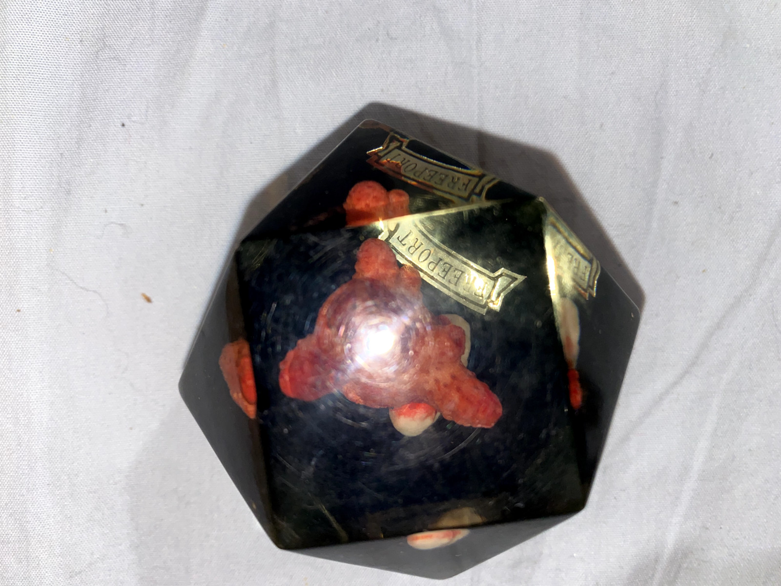 Vtg Lucite Resin 3D Hexagon Red Coral Art Paperweight Freeport (ToteGGG)
