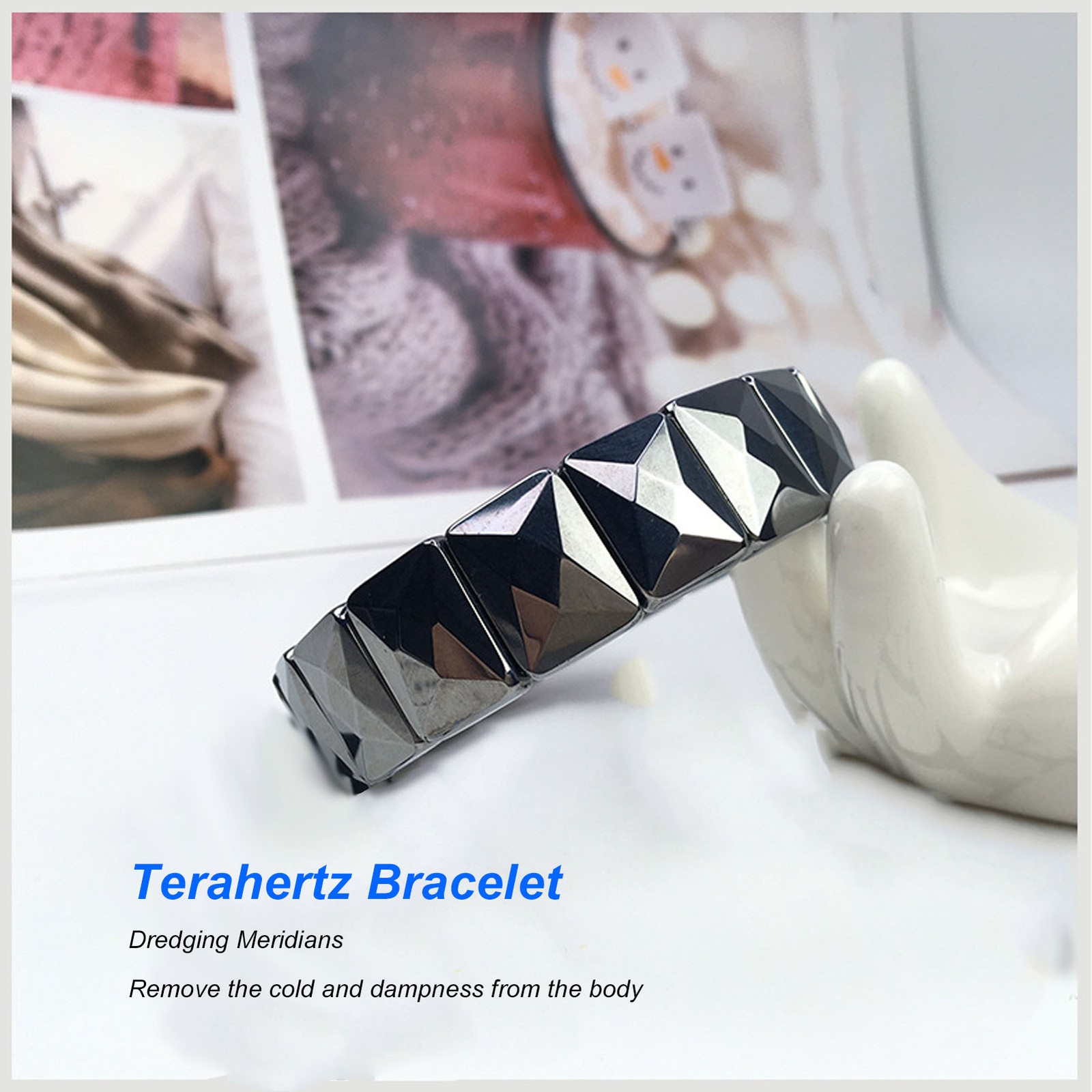 Terahertz Stone Bracelet Faceted Rectangle Pain Relief Bracelet For