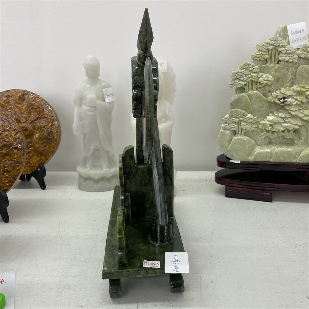 7LB 14.1″ Natural A++ Xiuyan Jade Auspicious Double Axe Platform Crystal