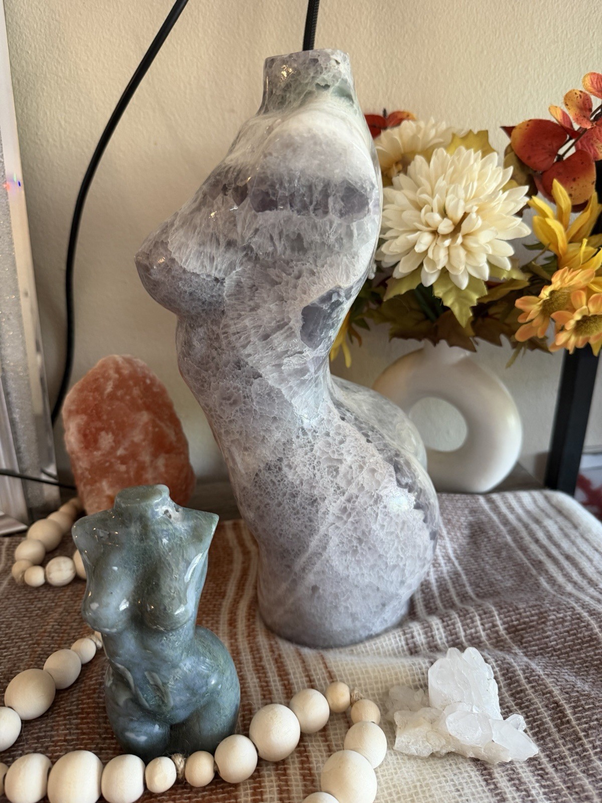 Large 22 lb Natural Fluorite Goddess Torso Crystal Carving Sculpture 9.75kg