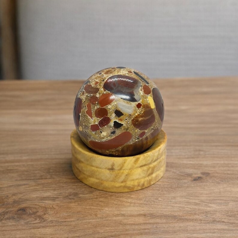 Red Cobra Jasper Sphere with Stand Polished Crystal Ball Healing Stone Decor