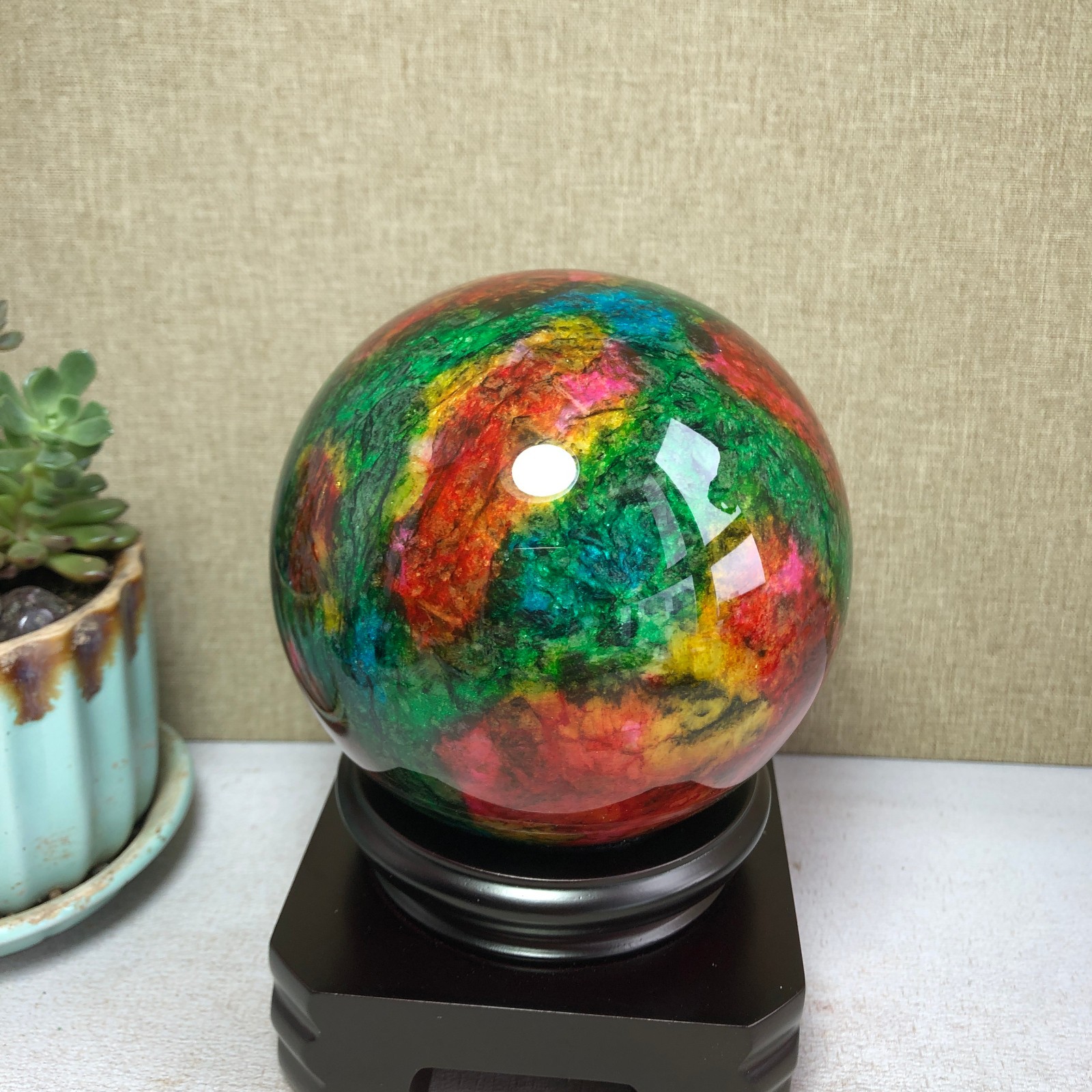 Natural “Seven Colors Jade” sphere flat bottom specimen Taiwan China 99mm A4578