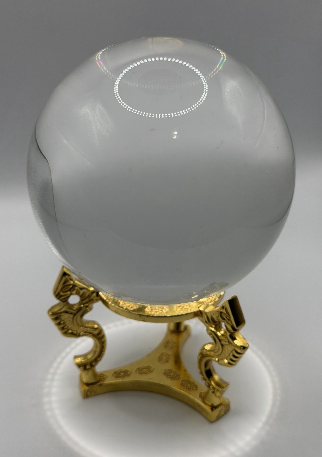Amlong Crystal Clear Ball Sphere 110mm 4.2” Gold Dragon Stand NIB