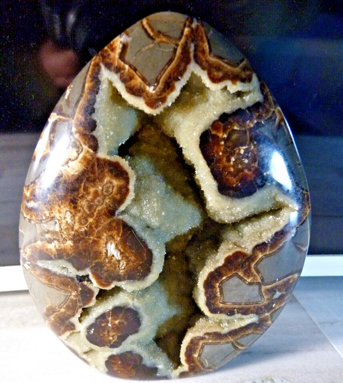Natural Polished Septarian Geode Crystal 700g 5 1/4 Inches