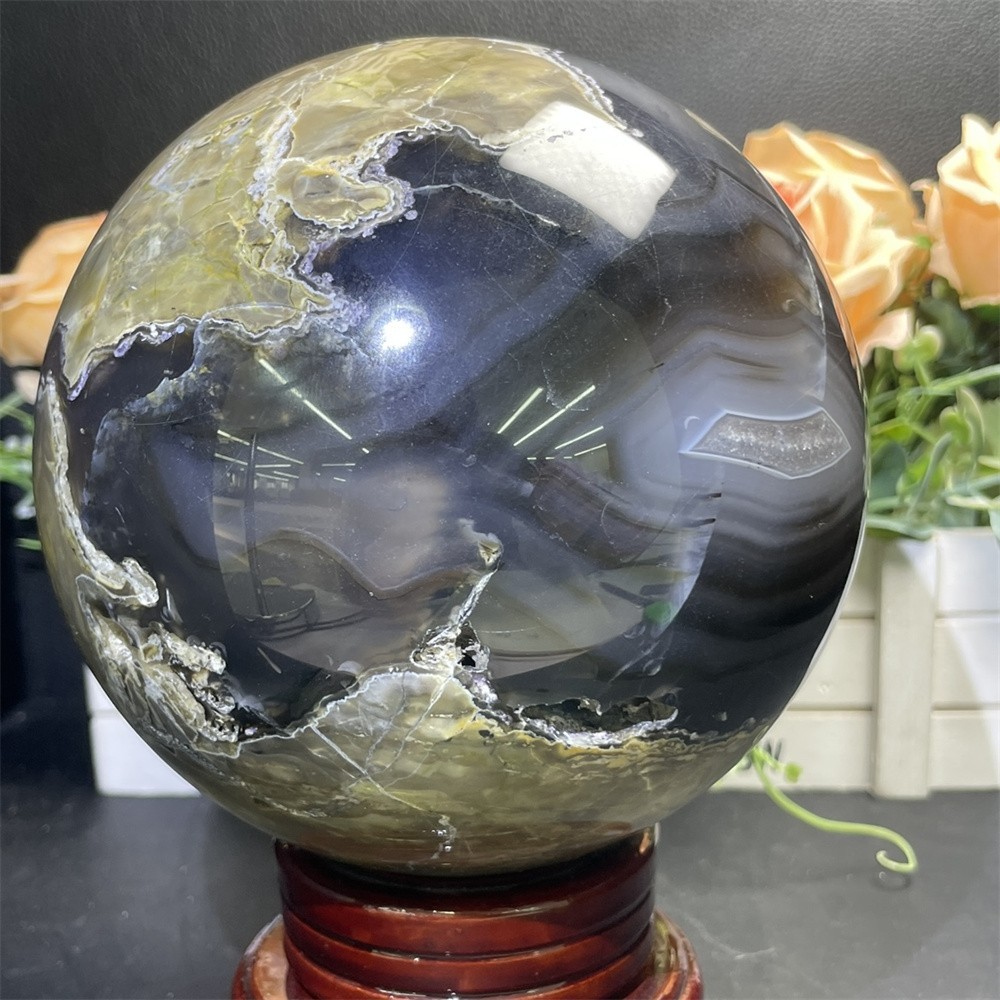 7.7LB 4.9″ Natural A++ Fluorescent Agate Ball Sphere Crystal Mineral UV Reiki