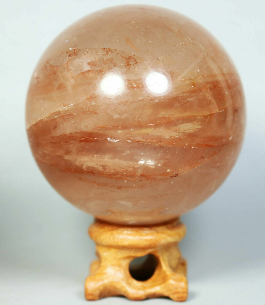 Natural RED FIRE QUARTZ Hematoid Crystal PHANTOM MULTI-INCLUSIONS Sphere Stand