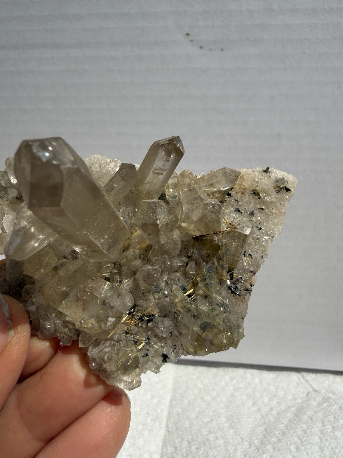 Rutilated Smoky Quartz Crystal Cluster Specimen – Golden Rutile Inclusions