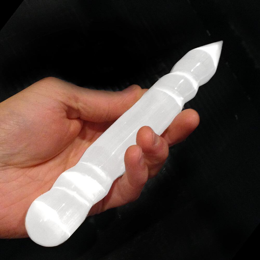 XL Selenite Crystal Massage Wand 8″ Spiral Polished Round Tip CHARGE CLEANSE