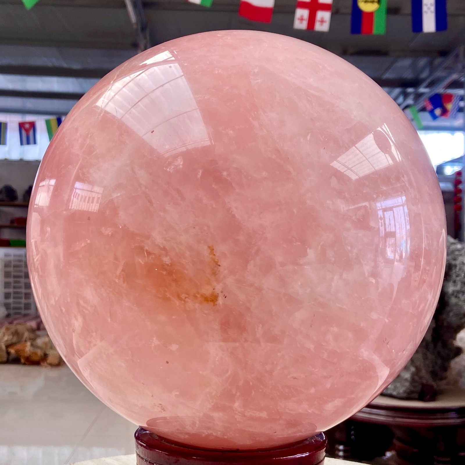 41LB Large Natural Pink Rose Quartz Sphere Crystal Ball Reiki Healing