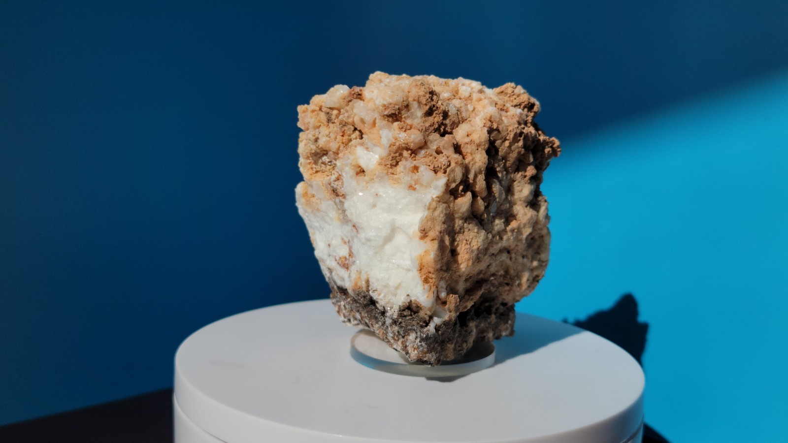 316 G. Perimorphic Quartz and Calcite Specimen with Plexiglass Round Stand