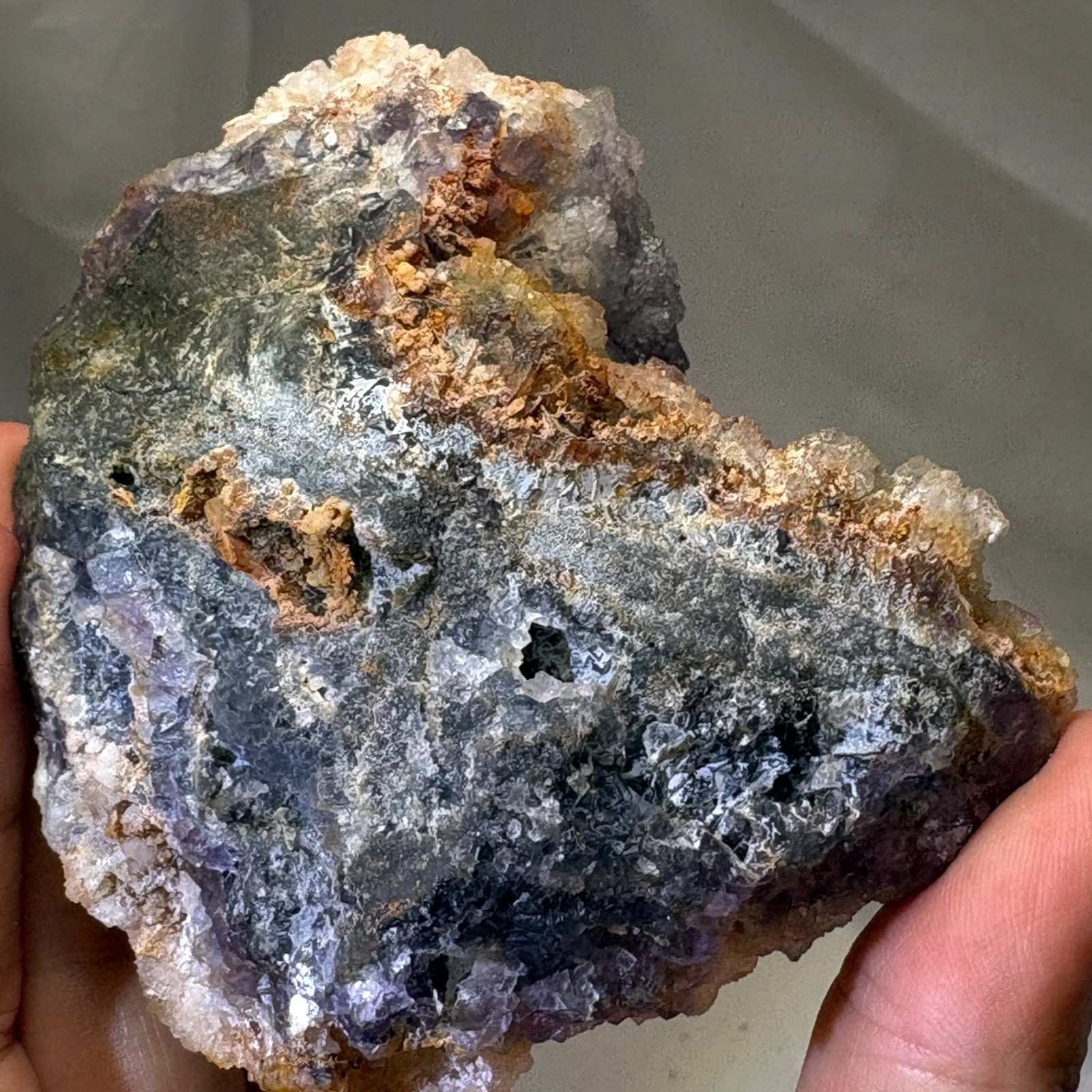 Large Rare Dual Color Fluorescent Natural Fluorite Double Sided Mineral Specimen