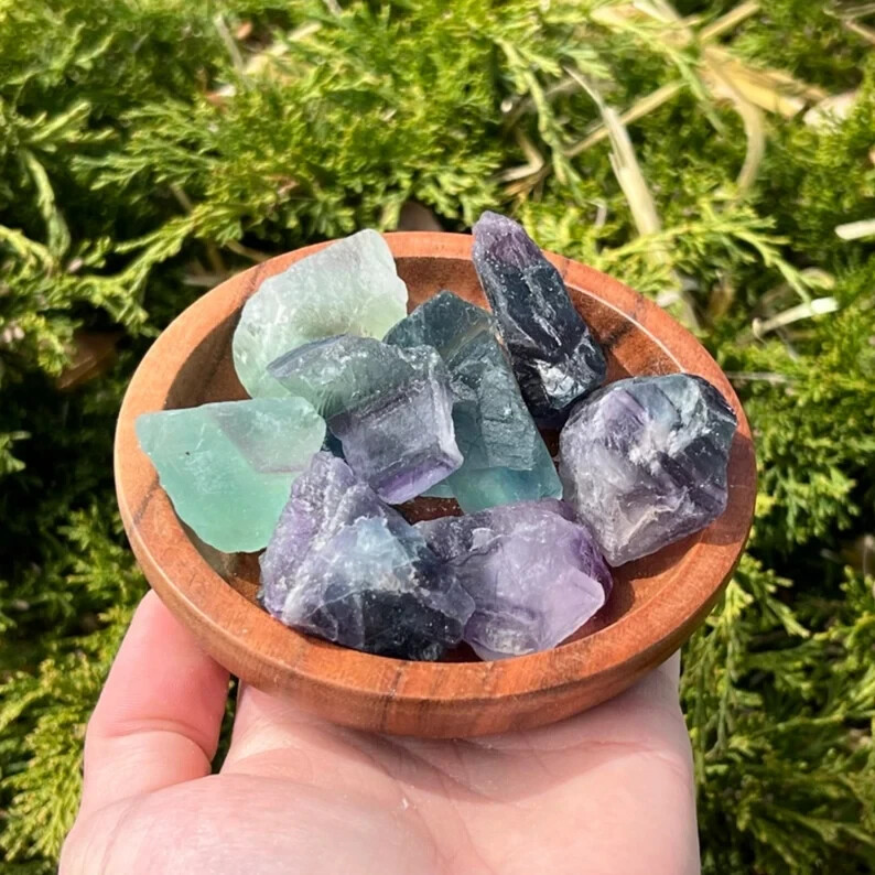 3pcs Natural Raw Rainbow Fluorite Rough Metaphysical Crystal Specimens Rocks