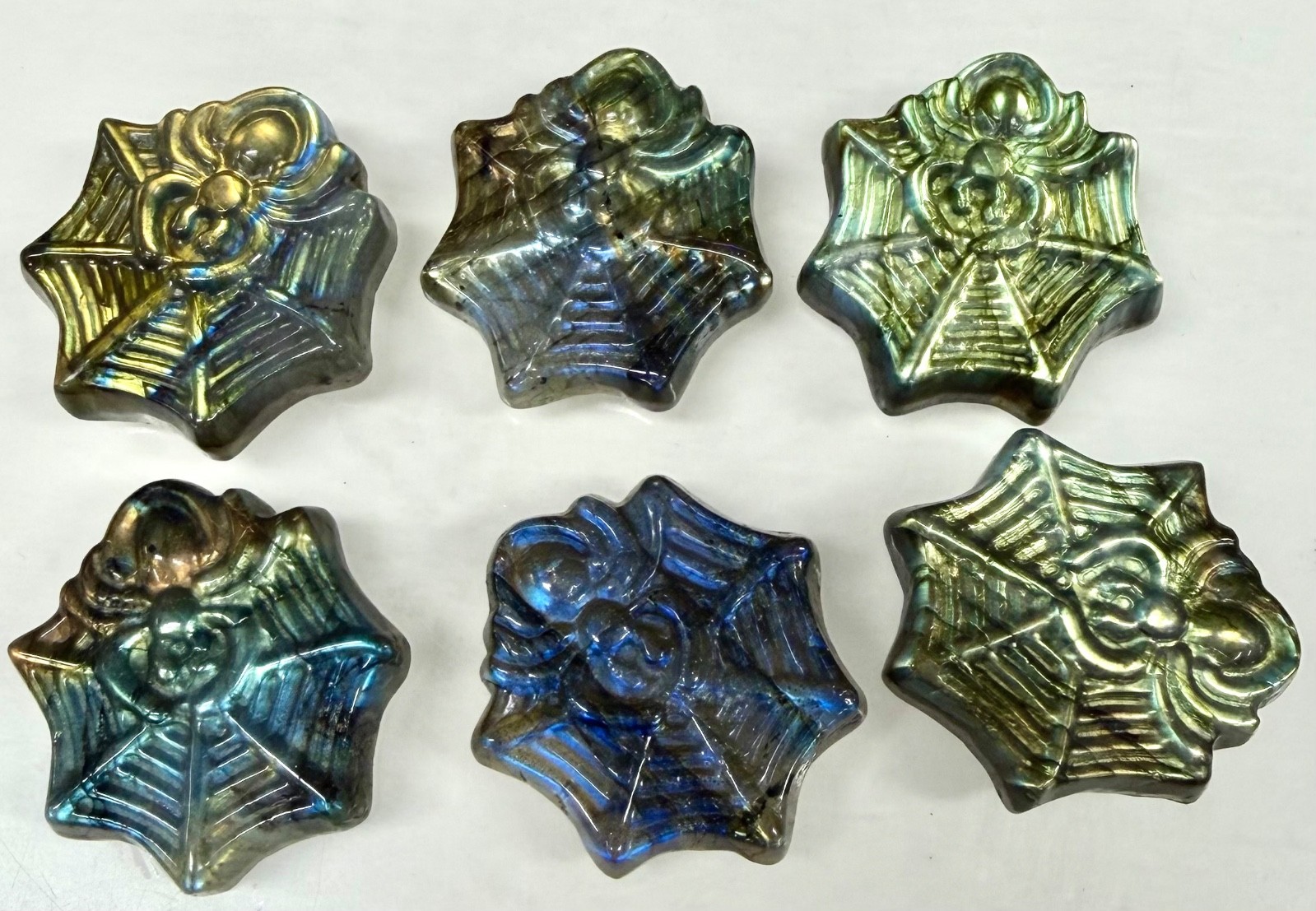 Wholesale Lot 6 PCs Natural Labradorite Spider Carvings Crystal Healing Energy