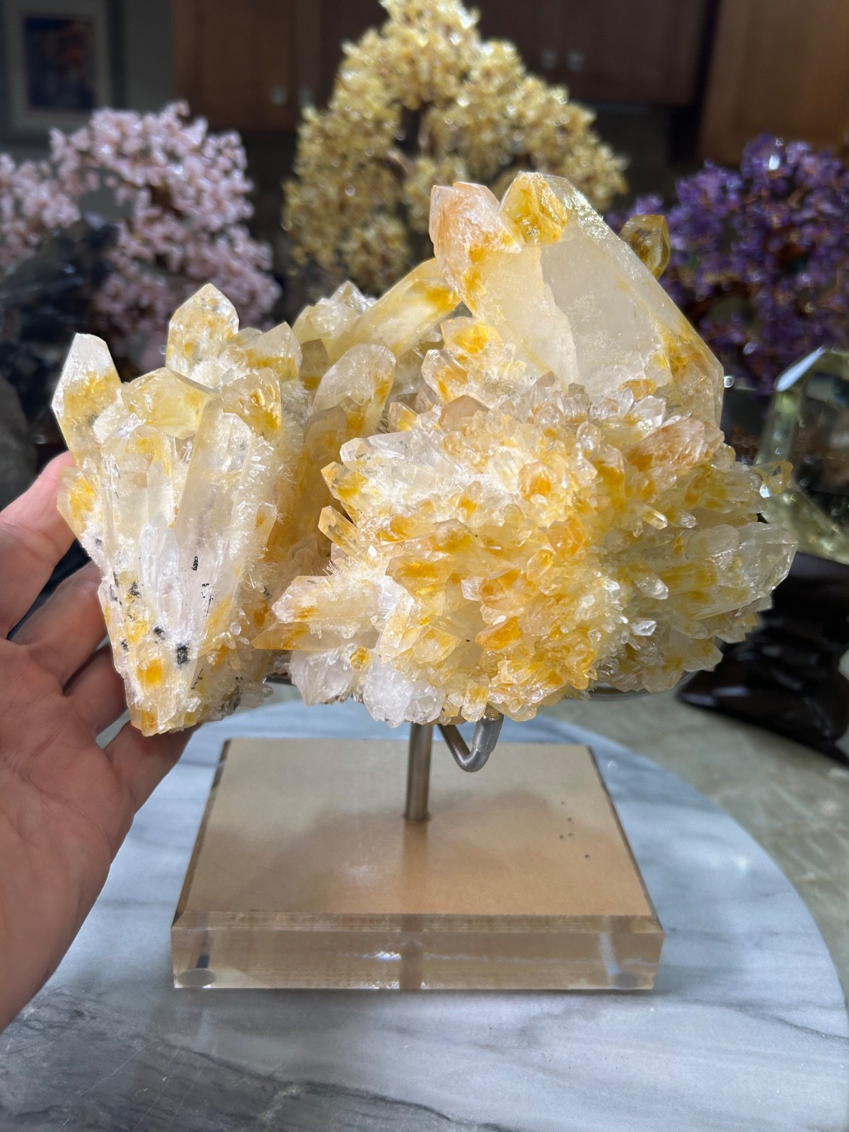 Mango Quartz Specimen Freeform on custom acrylic stand big