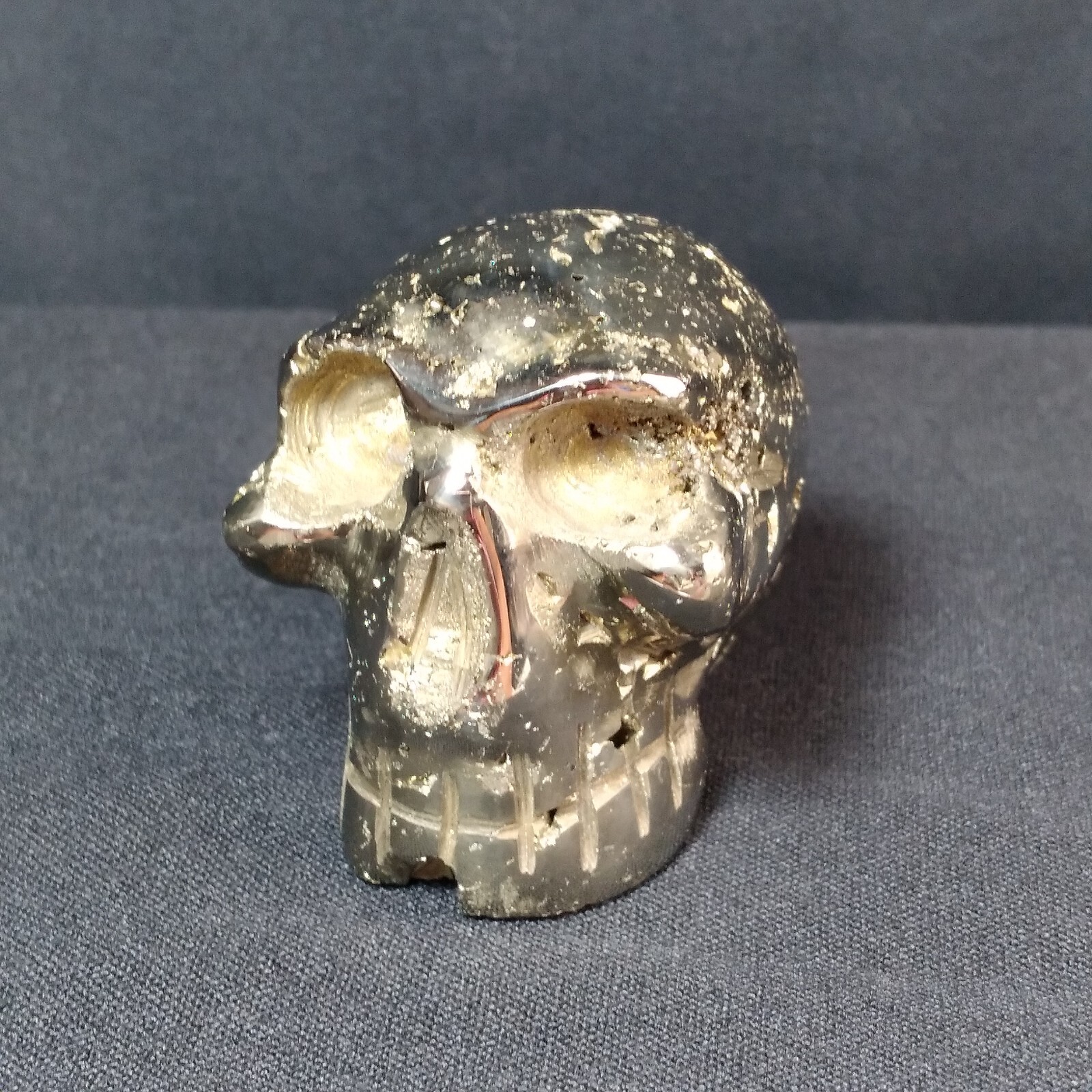 Hand Carved Skull Peruvian Pyrite Fools Gold Open Crystal Chambers Detail Heavy