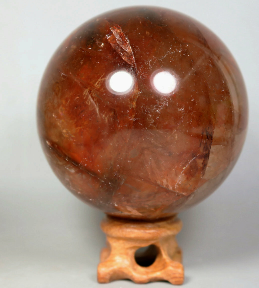 Natural RED FIRE QUARTZ Hematoid Crystal PHANTOM MULTI-INCLUSIONS Sphere/Stand