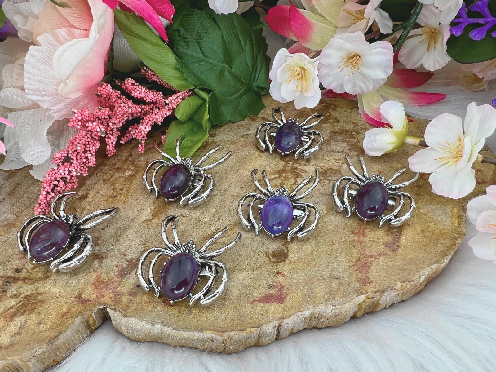 Amethyst spider brooch – 1.45″ amethyst spider crystal brooch – amethyst insect