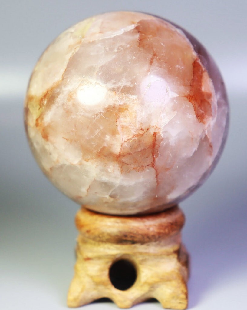 221g Natural Red FIRE Hematoid QUARTZ Crystal Sphere Ball Stone Healing/Stand