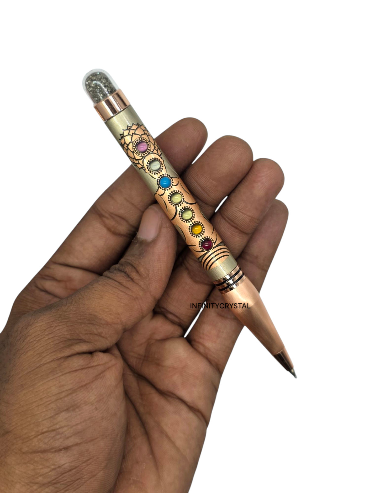 7 Chakra Healing Ballpoint Pen – Pyrite Infused Crystal – Spiritual Gift, Energy