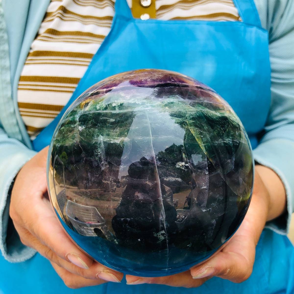 6.13LB Natural Crystal Rainbow Fluorite Sphere Display Ball Reiki Healing