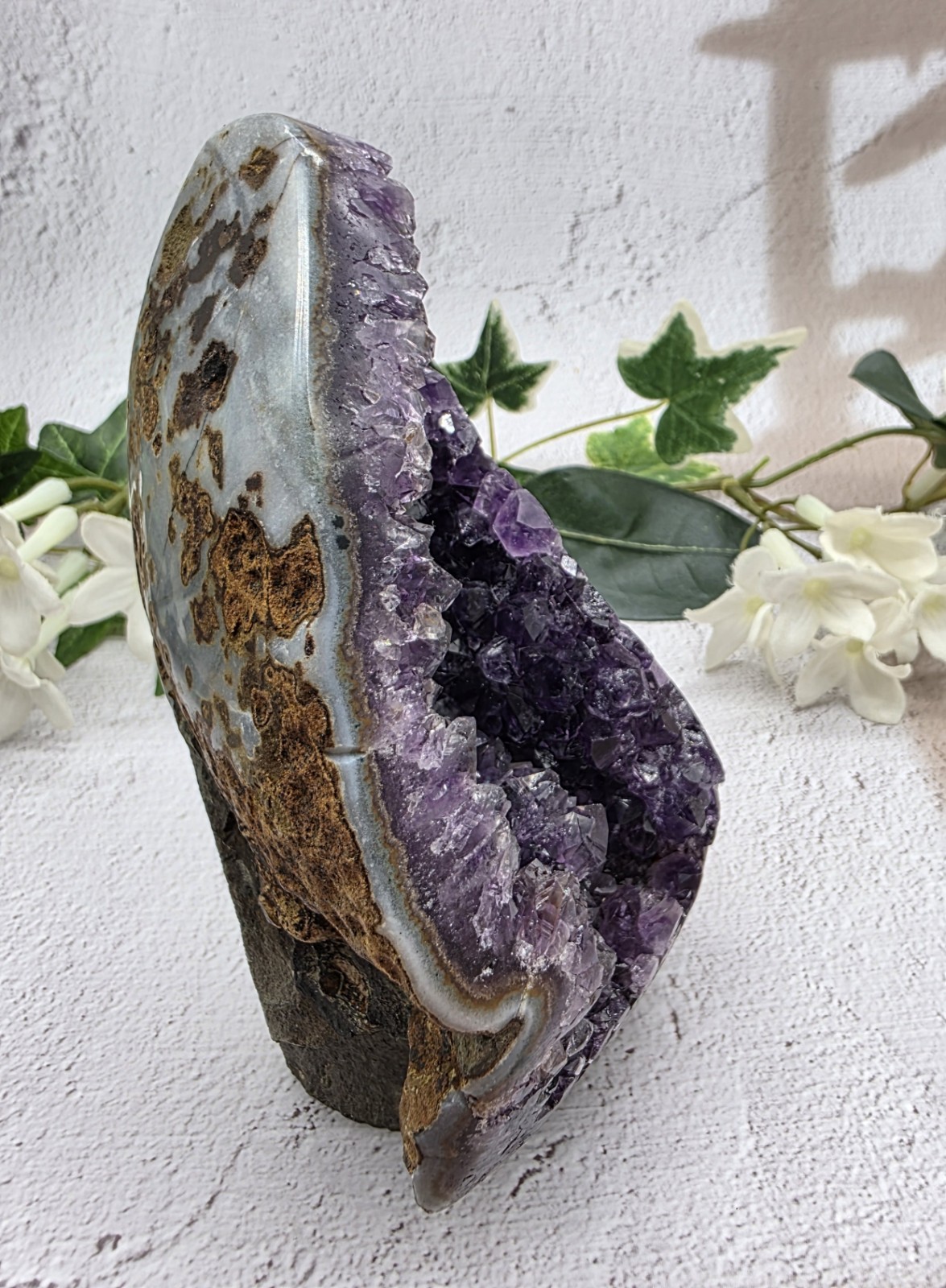 Uruguay Amethyst Druzy Geode Crystal Specimen w/ Acrylic Display Stand 1 Lb 6.6
